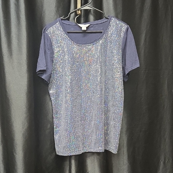 Christopher & Banks Glittering Blue Short Sleeve Top - Picture 1 of 7